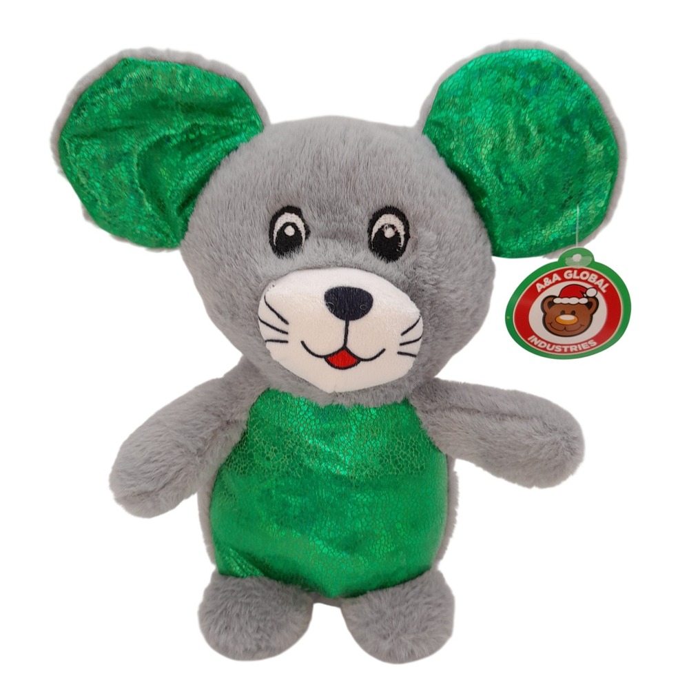 A&A Global Industries Mouse Plush Grey Green Metallic Shiny Stuffed Animal 9"